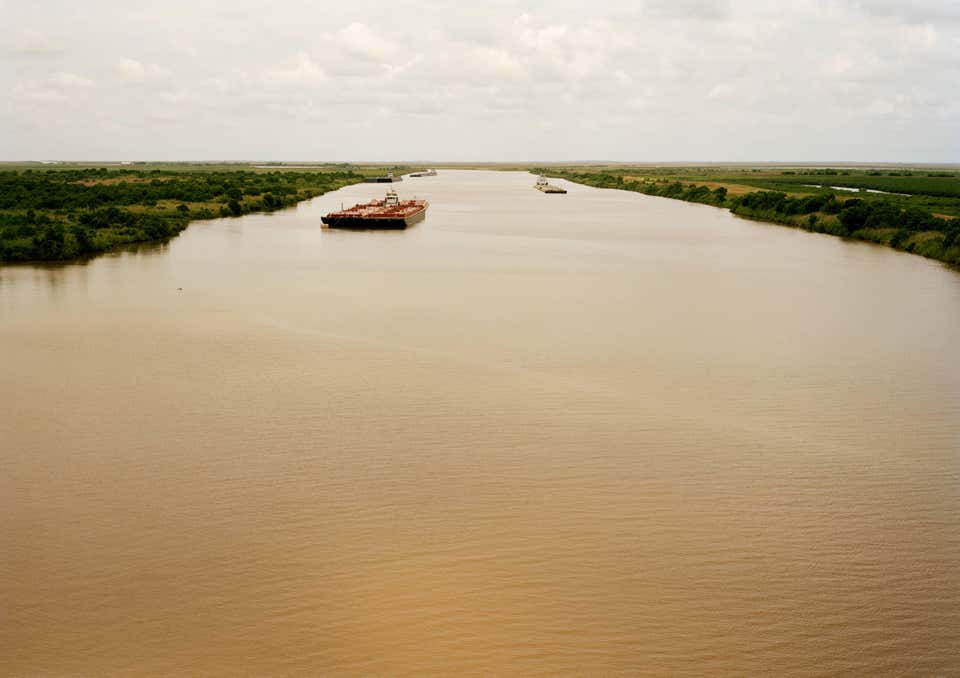 Untitled (Intercoastal Waterway with Red Barge), Bolivar Peninsula, Texas