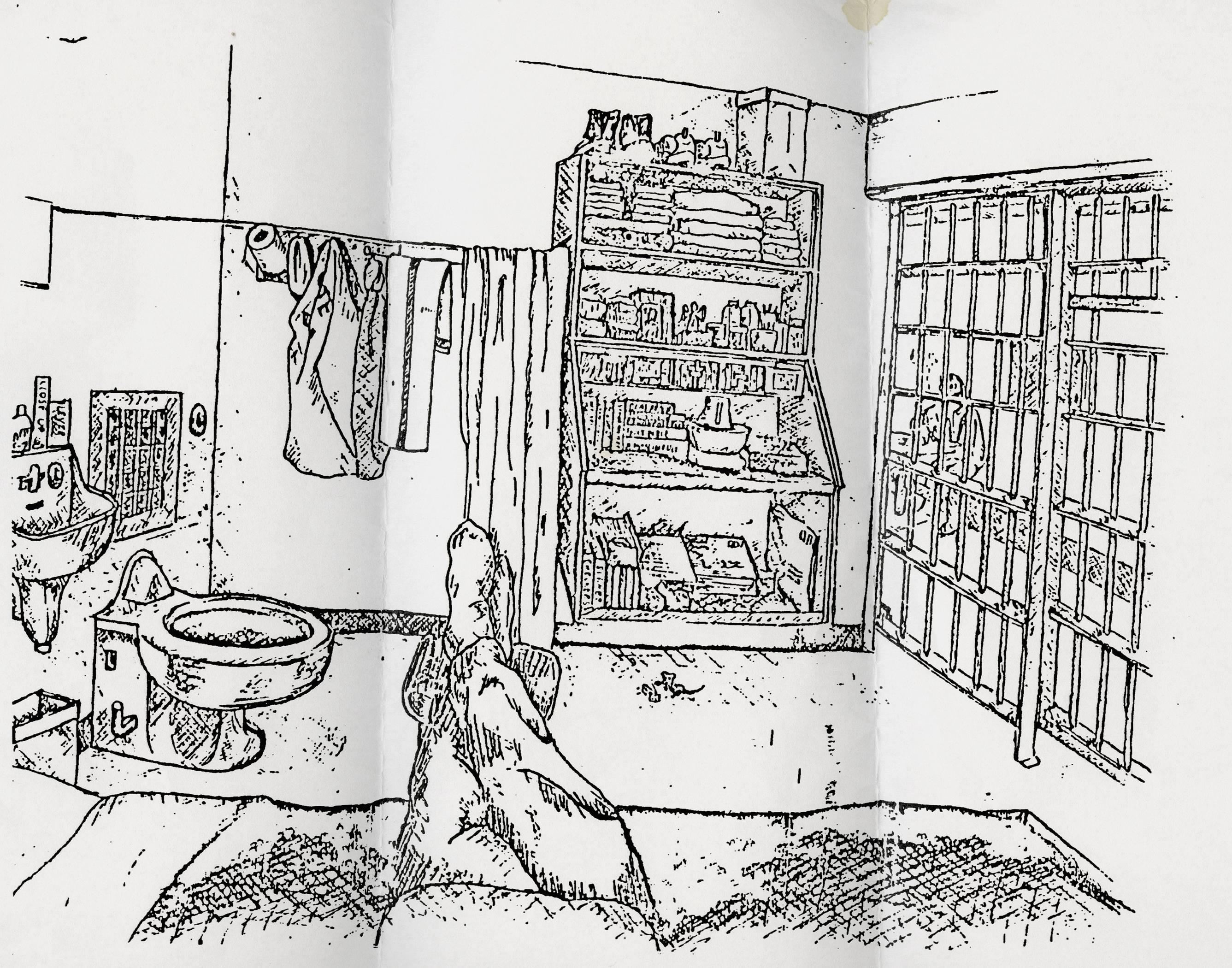 Amy Elkins Portrait Photograph - Sketch of a death row cell interior