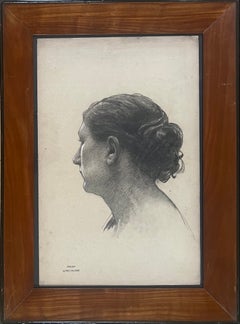 Study Of A Woman In Profile, Black Pencil With White Highlights on beige paper