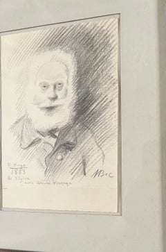 Period Portrait of Victor Hugo, Drawing, Black pencil, Signed and dated