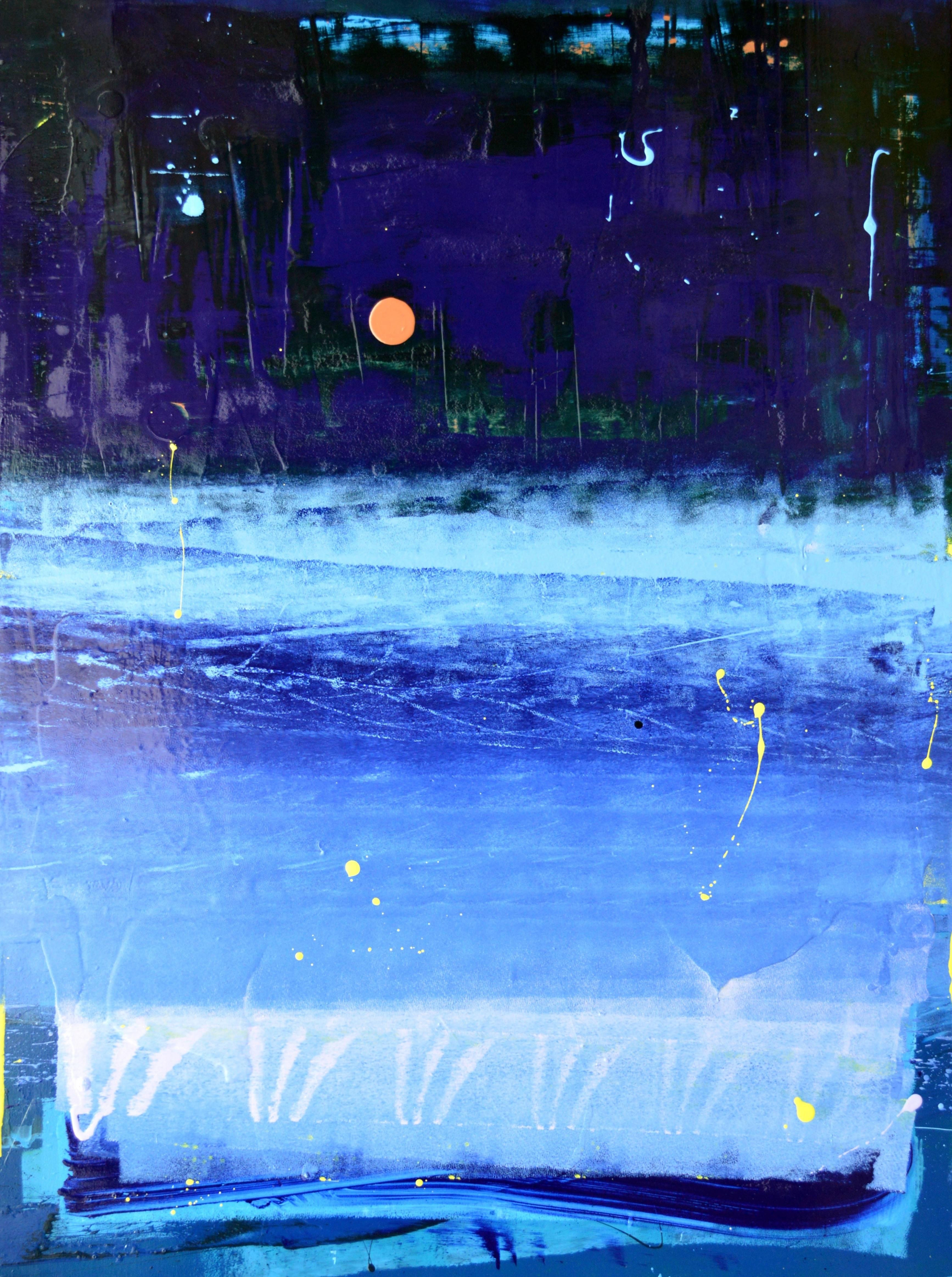 Anthony Hunter Abstract Painting - The Right Blue Moonlight at Night with Little Red Blob Painting