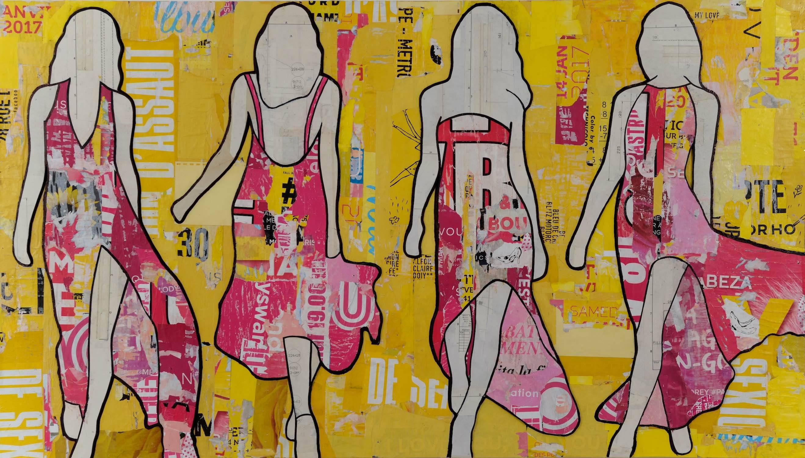 Pink and Yellow Girls - Mixed Media Art by Jane Maxwell