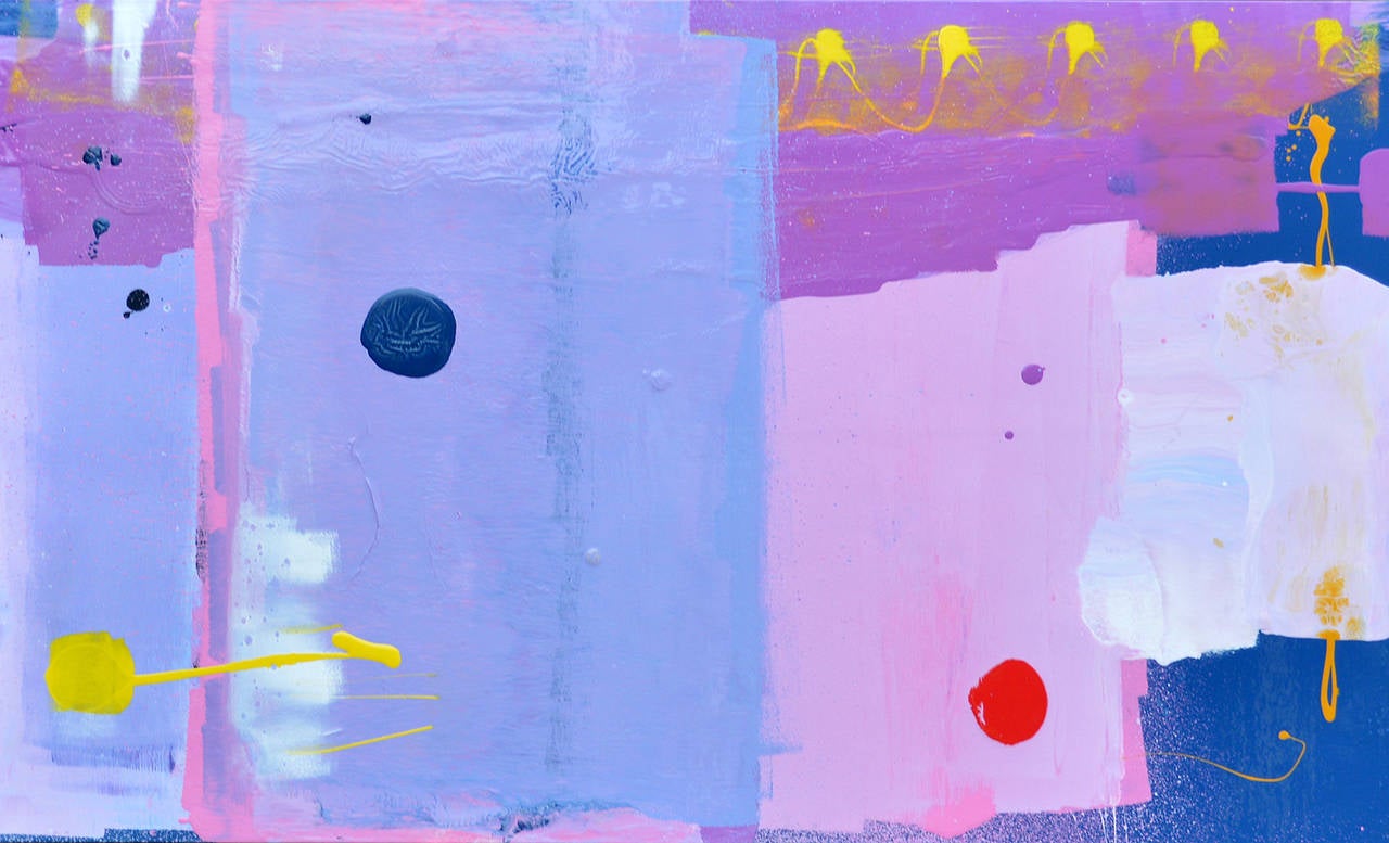 Anthony Hunter Abstract Painting - Red Blob, Blue Blob and Yellow Squiggle Mark Painting