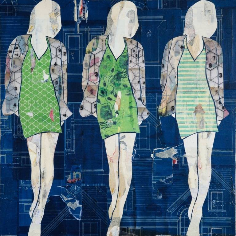 3 Walking Girls - Mixed Media Art by Jane Maxwell