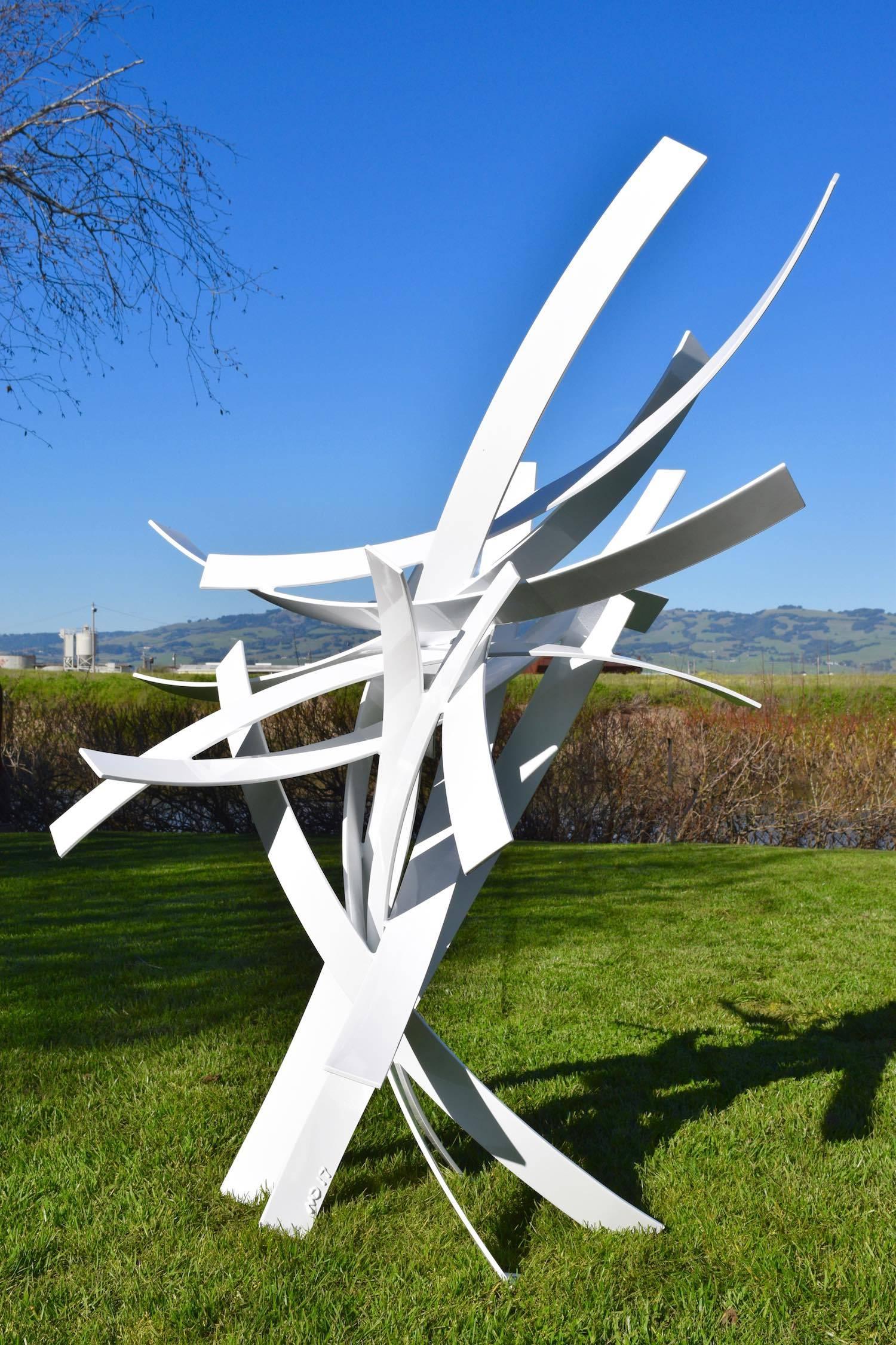 Up, Up and Away - White Sculpture - Blue Abstract Sculpture by Matt Devine