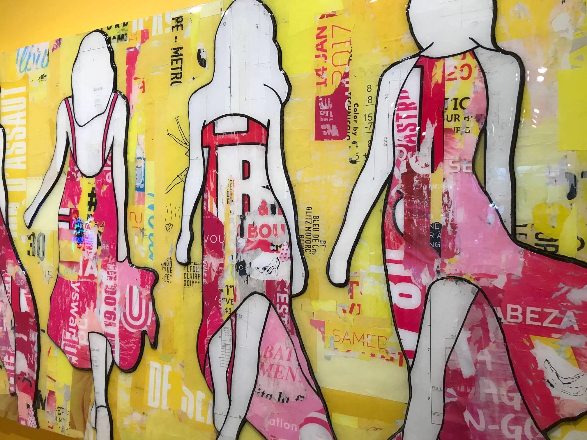 Pink and Yellow Girls - Contemporary Mixed Media Art by Jane Maxwell