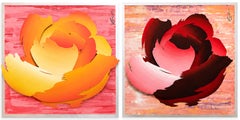 Frosted Roses, Diptych by Michael Kalish, Wall Sculpture, Flower, Red, Yellow