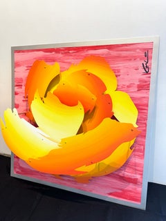 "Frosted Rose I" di Michael Kalish, scultura da parete, fiore, giallo, Pop Art