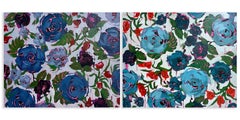 Abstraktes Blumenmuster, Blumen, Blau, Sommer – Diptychon von Anna Kincaide