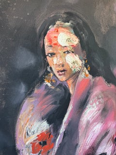 Rose by Martin Adalian, Acrylic, Oil on Canvas, Female Figure, Pink Floral