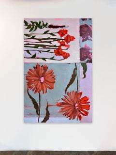 Motif floral abstrait, fleurs, couleurs pastel, une paire de marguerites – Anna Kincaide