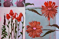 Abstract Floral Pattern, Flowers, Horizontal, A Pair of Daisies Anna Kincaide