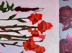Motif floral abstrait, fleurs, composition horizontale, une paire de marguerites – Anna Kincaide