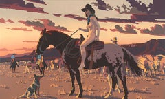„Phaedras Cattle Drive“ von Billy Schenck, Ölgemälde, Landschaft, Pferd, weibliche Figur