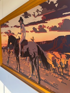 "Phaedras Cattle Drive" di Billy Schenck, olio, paesaggio, cavallo, figura femminile