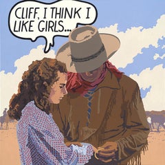 Mir gefällt „Girls“ von Billy Schenck, Öl auf Leinwand, Western-Pop, Text, Porträt