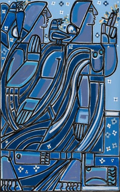 Figure Painting, Bold lines, Blue, Mount Olympus lll by America Martin