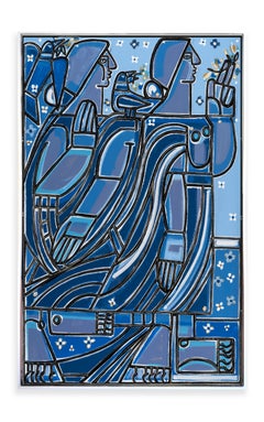 Figure Painting, Bold lines, Blue, Mount Olympus lll by America Martin
