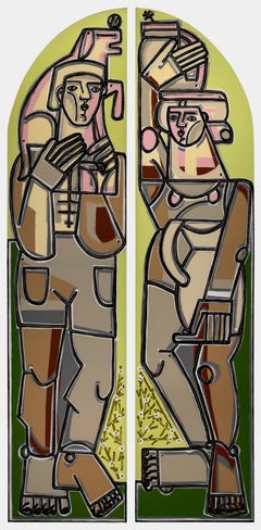 Figure Painting, Bold lines, Dogs, Vase, Man & Woman by America Martin