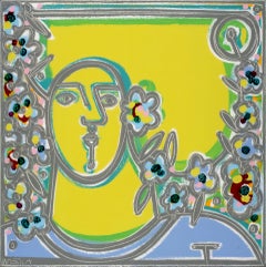 Portrait Painting, Bold lines, Woman with Yellow Sun Hair by America Martin