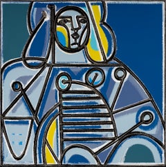 Female Figure Painting, Bold lines, Green, Blue & Gray by America Martin