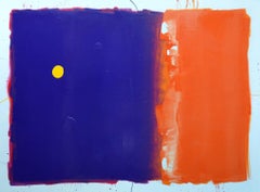 Lovely Purple Heart Square on Top of Orange Square with Yellow Blob Painting