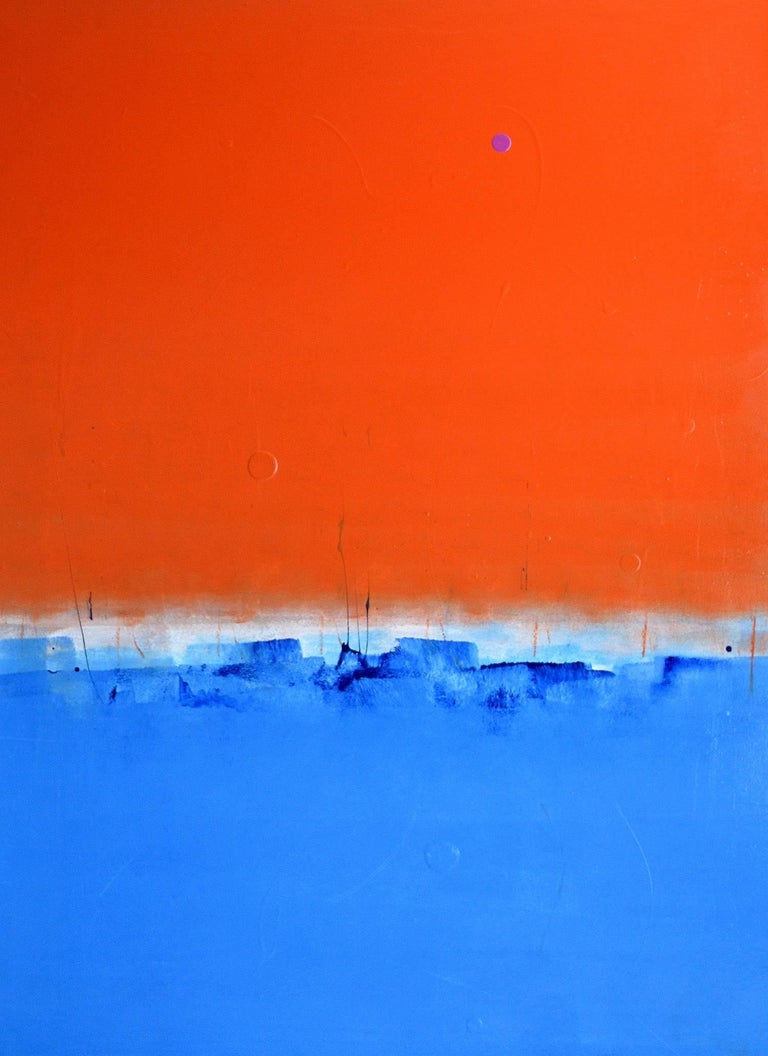 Anthony Hunter Orange Sky With Pink Little Moon Blob Painting Anthony Hunter