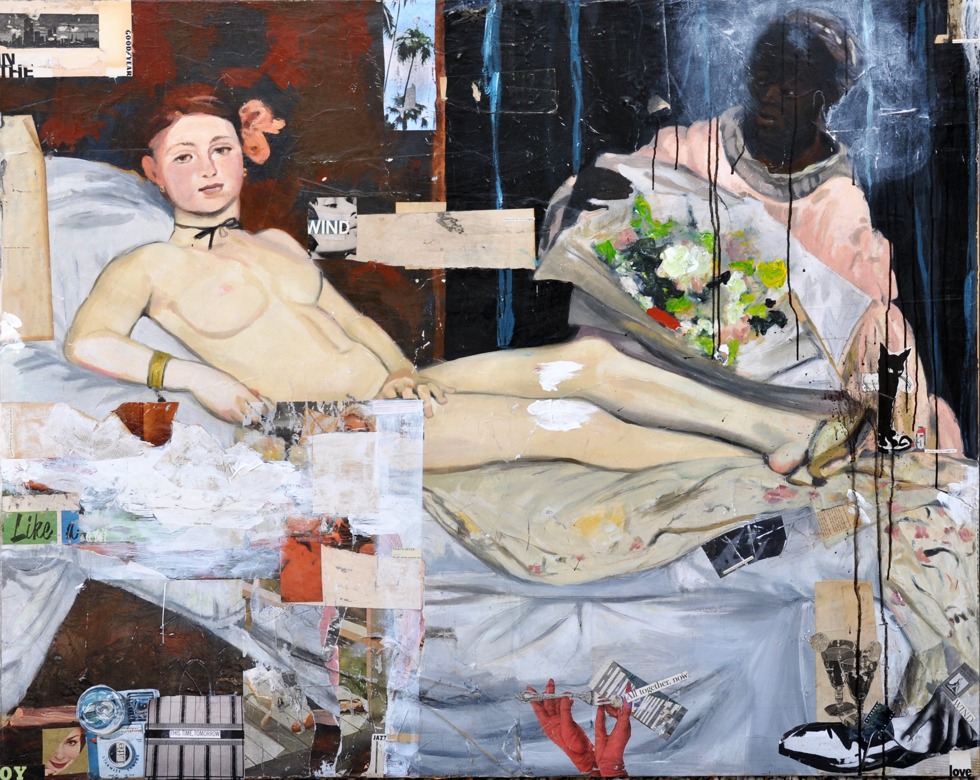 Greg Miller Olympia Greg Miller Acrylic Spray Paint Collage Female Figurative Manet For Sale At 1stdibs