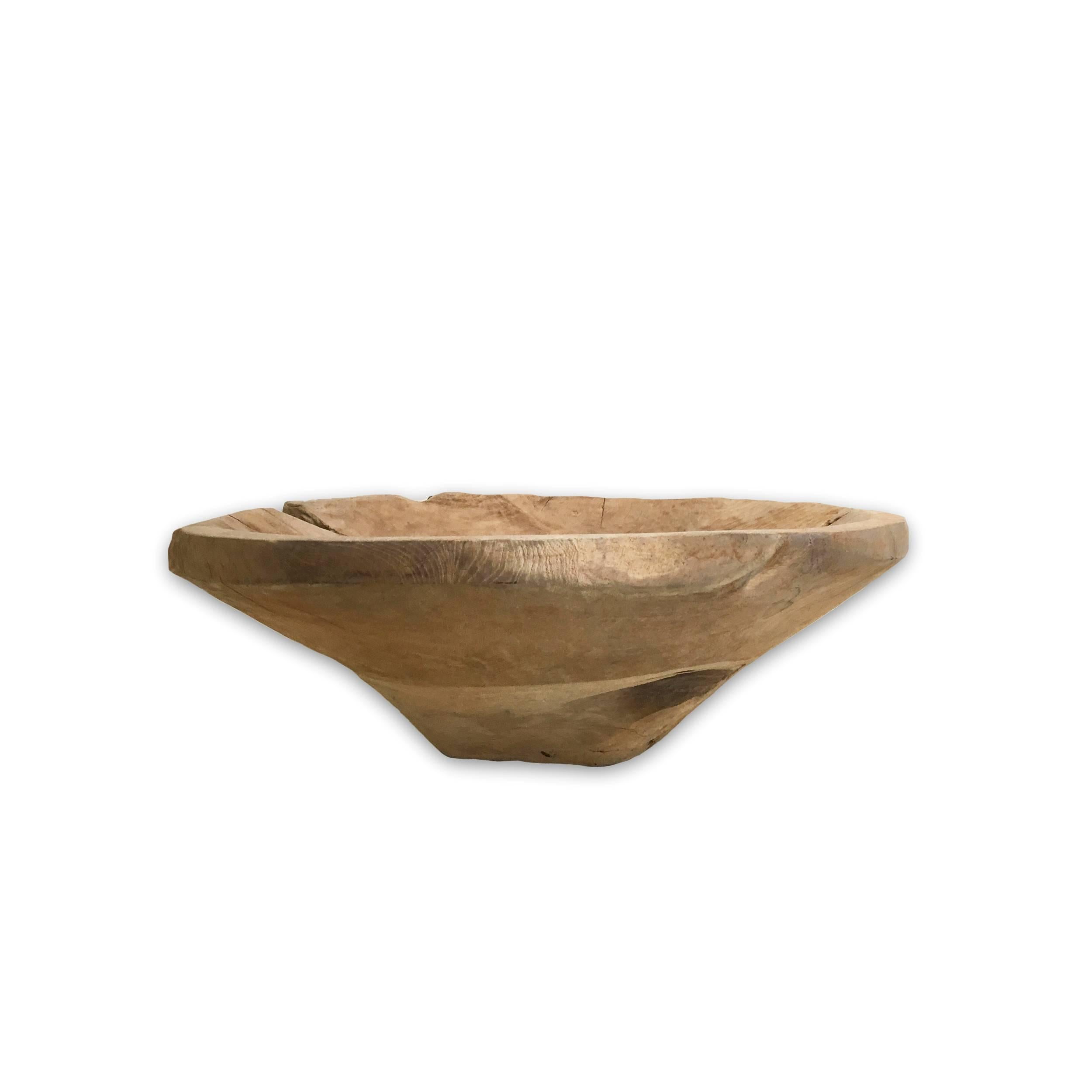 WEATHERED TEAK RUSTIC CARVED BOWL - Art by Unknown