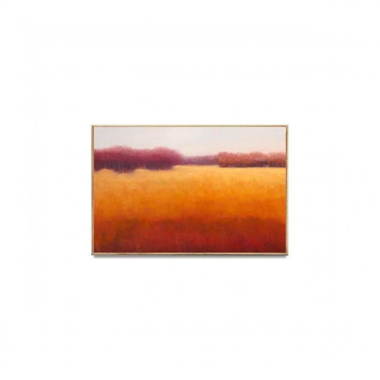 Amber Field is an orange and fuchsia contemporary landscape oil on canvas painting that measures 24 x 36 and is priced at $2,250.
Jamie Kirkland seeks to evoke a sense of limitless space, of expansiveness, stillness and calm in her paintings. Her