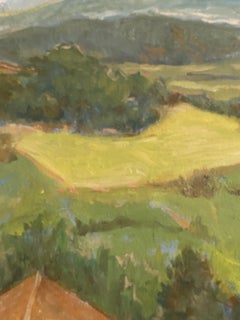 Landscape with Red Roofs. Impressionist oil painting, nature, valley, mountain