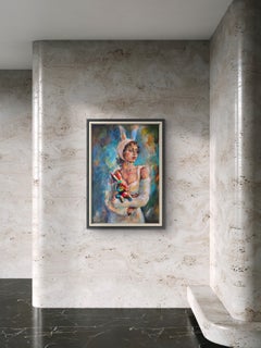 Wonder Within. Large Figurative Acrylic Painting, Woman & Geometric Rabbit.