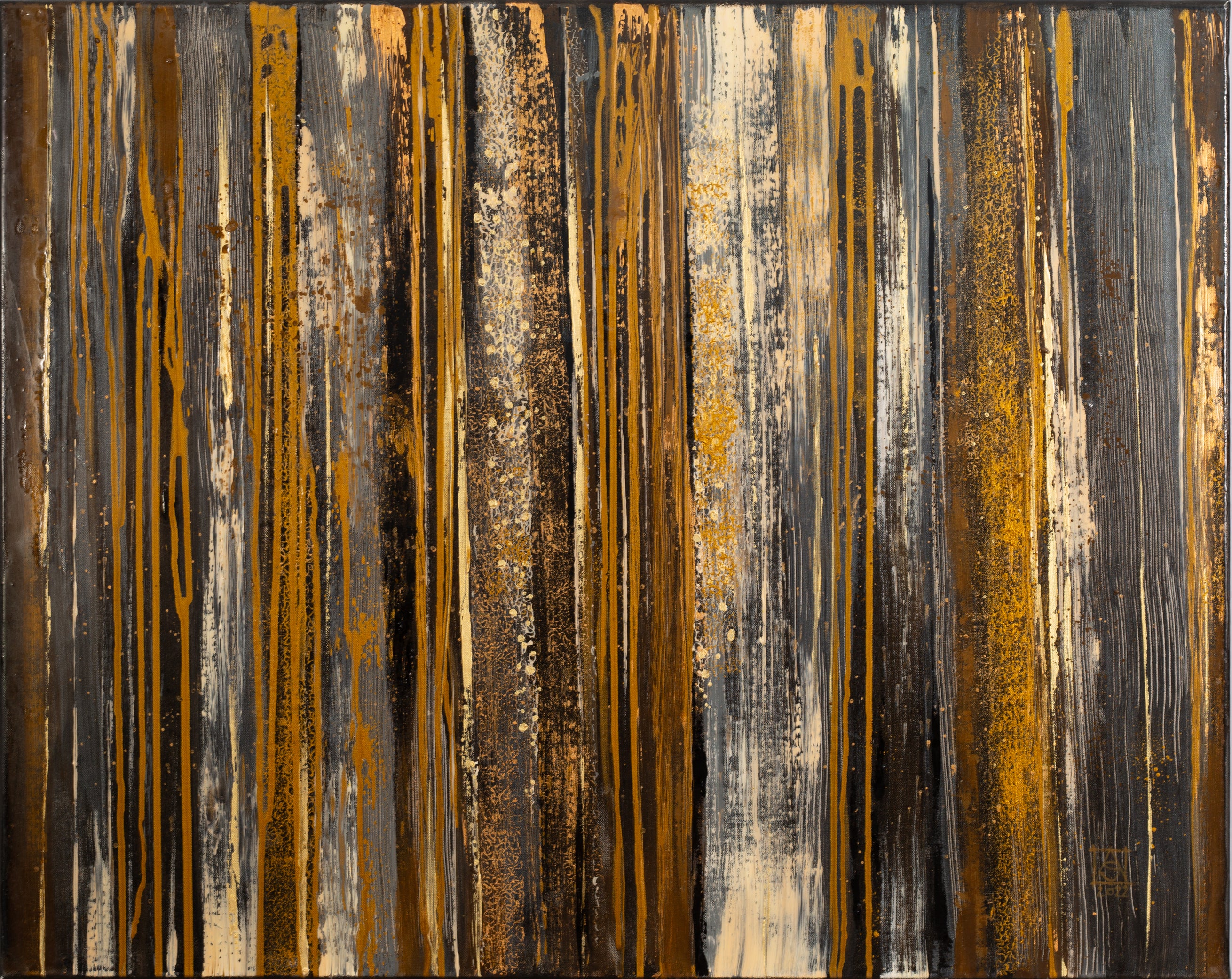 Anna Shesterikova Abstract Painting - Memories. Abstract, textured, Gold, charcoal, contemporary