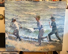 Overtaking summer. Original contemporary painting. Oversized . Happiness, boys