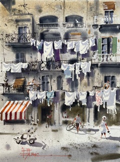 Naples, Big Wash. Italy, watercolor, travel, sunny day.