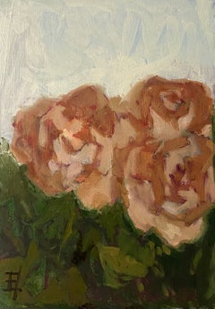 Souvenirs du mois d'août. Peinture à l'huile florale, impressionniste, roses, œuvre figurative