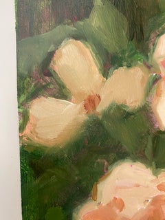Before September. Roses small oil painting, contemporary Impressionism, green