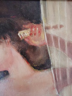 On the sunny side. Oil, cardboard, small, interior painting, nude