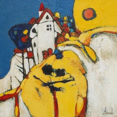Wahnsinnige Sonne. Klein, gerahmt, Sonne, Himmel, hell, fröhlich, halbabstrakt, Hügel, modern