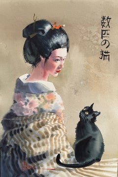 Kitties. Watercolor on cotton paper. Homage to Japanese art.