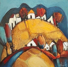 Far away. small, framed, landscape, fall, rural, countryside, cottage house