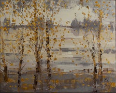 Golden Drops. A large-scale canvas with textured effects. Mixed media