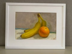 Sunny Still Life  Oil Painting, Bananas, Orange, Fruit Art, Kitchen Decor