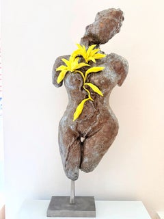 Regina.Emergence Series Contemporary Ceramic Female Torso Sculpture with Flowers