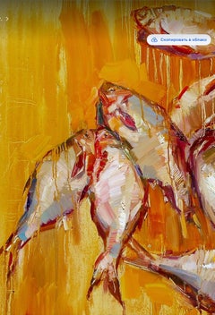 Winter Catch. Large Square Fish Still Life, Contemporary Oil Painting