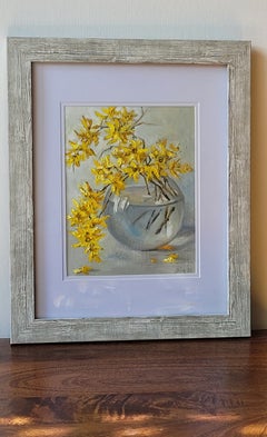 First Bloom. Still-life, Yellow, Grey, Vertical, Bouquet