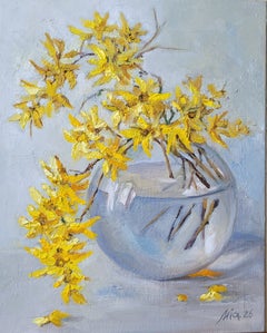 First Bloom. Still-life, Yellow, Grey, Vertical, Bouquet