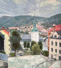 Die Stille von Bergen. Original-Stadtansicht, großformatig, Impressionismus, modern