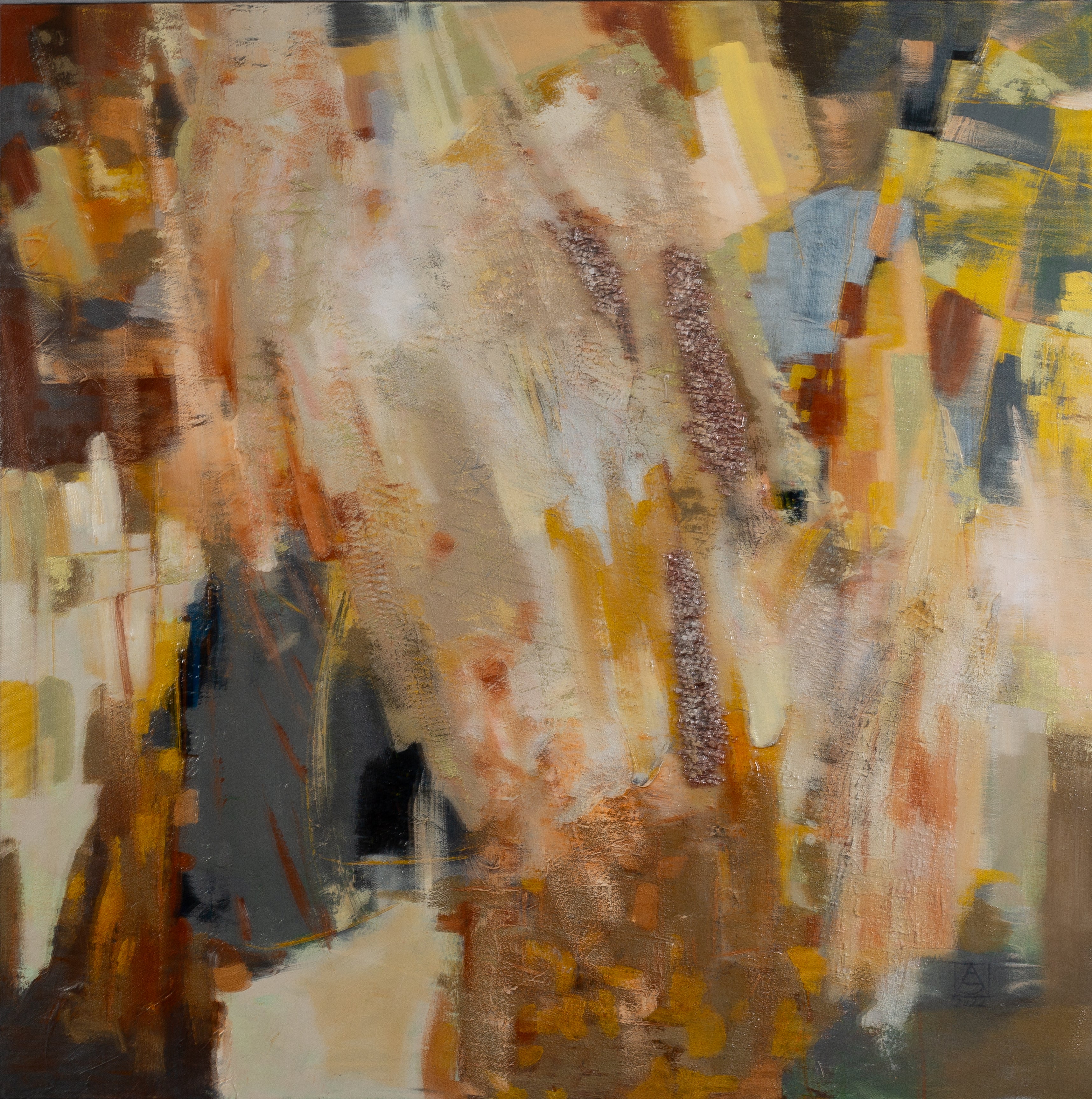 Anna Shesterikova Abstract Painting - In the River, Abstract Mixed-Media 100 x 100 Acrylic on Canvas