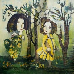 Dialogue. guardian, angel, conversation, green, sisters, fantasy, figurative